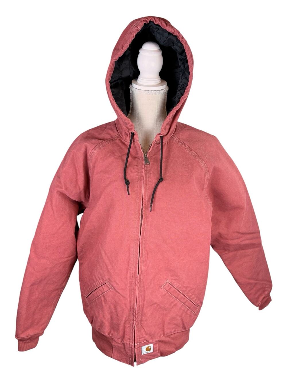 Vintage Carhartt Hooded Canvas Jacket Women's Medium WJ014 Full Zip Rose Pink